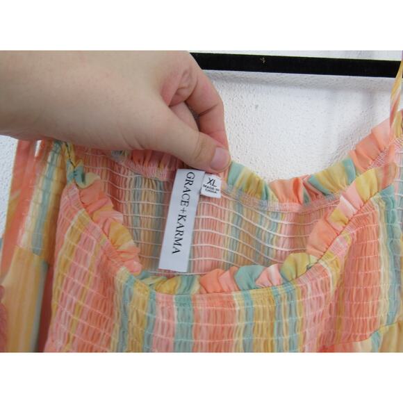 Grace + Karma Maxi Dress Size XL Smocked Striped Colorful Tassel Boho Festival - Picture 2 of 7